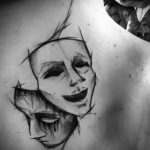Фото две театральные маски тату 09.09.2019 №008 - tattoo theater masks - tatufoto.com