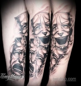 Фото тату театральные маски 09.09.2019 №043 - tattoo theater masks - tatufoto.com