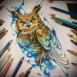 тату сова цветная эскиз 16.09.2019 №005 - owl tattoo color sketch - tatufoto.com