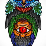 тату сова цветная эскиз 16.09.2019 №007 - owl tattoo color sketch - tatufoto.com