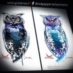 тату сова цветная эскиз 16.09.2019 №017 - owl tattoo color sketch - tatufoto.com
