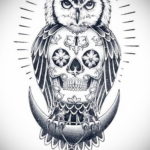 тату сова череп эскиз 17.09.2019 №002 - Owl tattoo skull sketch - tatufoto.com