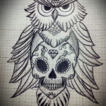 тату сова череп эскиз 17.09.2019 №007 - Owl tattoo skull sketch - tatufoto.com