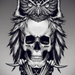 тату сова череп эскиз 17.09.2019 №009 - Owl tattoo skull sketch - tatufoto.com