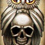 тату сова череп эскиз 17.09.2019 №016 - Owl tattoo skull sketch - tatufoto.com