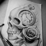 тату череп с часами эскизы 17.09.2019 №001 - skull tattoo with clock sketche - tatufoto.com