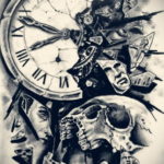 тату череп с часами эскизы 17.09.2019 №002 - skull tattoo with clock sketche - tatufoto.com