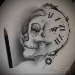 тату череп с часами эскизы 17.09.2019 №003 - skull tattoo with clock sketche - tatufoto.com