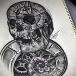 тату череп с часами эскизы 17.09.2019 №005 - skull tattoo with clock sketche - tatufoto.com