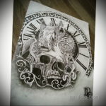 тату череп с часами эскизы 17.09.2019 №007 - skull tattoo with clock sketche - tatufoto.com
