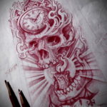 тату череп с часами эскизы 17.09.2019 №008 - skull tattoo with clock sketche - tatufoto.com