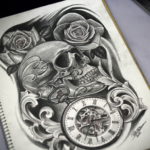тату череп с часами эскизы 17.09.2019 №010 - skull tattoo with clock sketche - tatufoto.com