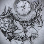 тату череп с часами эскизы 17.09.2019 №014 - skull tattoo with clock sketche - tatufoto.com