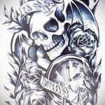 тату череп с часами эскизы 17.09.2019 №021 - skull tattoo with clock sketche - tatufoto.com