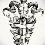 тату эскиз череп с ножом 17.09.2019 №001 - tattoo sketch of a skull with a kni - tatufoto.com