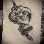 тату эскиз череп с ножом 17.09.2019 №003 - tattoo sketch of a skull with a kni - tatufoto.com