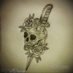 тату эскиз череп с ножом 17.09.2019 №005 - tattoo sketch of a skull with a kni - tatufoto.com