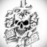 тату эскиз череп с ножом 17.09.2019 №006 - tattoo sketch of a skull with a kni - tatufoto.com