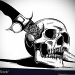 тату эскиз череп с ножом 17.09.2019 №008 - tattoo sketch of a skull with a kni - tatufoto.com