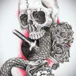 тату эскиз череп с ножом 17.09.2019 №017 - tattoo sketch of a skull with a kni - tatufoto.com