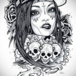 тату эскизы девушка и череп 17.09.2019 №008 - tattoo sketches girl and skull - tatufoto.com