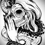 тату эскизы девушка и череп 17.09.2019 №013 - tattoo sketches girl and skull - tatufoto.com