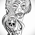 тату эскизы девушка и череп 17.09.2019 №014 - tattoo sketches girl and skull - tatufoto.com