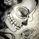 тату эскизы девушка и череп 17.09.2019 №015 - tattoo sketches girl and skull - tatufoto.com