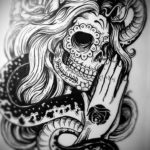 тату эскизы девушка и череп 17.09.2019 №017 - tattoo sketches girl and skull - tatufoto.com