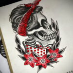 тату эскизы девушка и череп 17.09.2019 №018 - tattoo sketches girl and skull - tatufoto.com