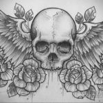 тату эскизы череп с крыльями 17.09.2019 №005 - tattoo sketches of a skull w - tatufoto.com