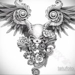 тату эскизы череп с крыльями 17.09.2019 №011 - tattoo sketches of a skull w - tatufoto.com