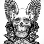 тату эскизы череп с крыльями 17.09.2019 №012 - tattoo sketches of a skull w - tatufoto.com