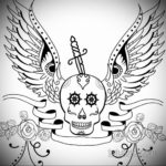 тату эскизы череп с крыльями 17.09.2019 №019 - tattoo sketches of a skull w - tatufoto.com