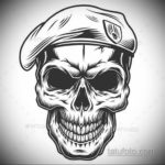 череп в берете тату эскиз 17.09.2019 №001 - skull in beret tattoo sketch - tatufoto.com