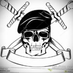 череп в берете тату эскиз 17.09.2019 №005 - skull in beret tattoo sketch - tatufoto.com