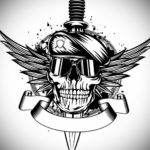 череп в берете тату эскиз 17.09.2019 №006 - skull in beret tattoo sketch - tatufoto.com
