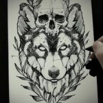 череп волка эскиз тату 17.09.2019 №029 - wolf skull sketch tattoo - tatufoto.com