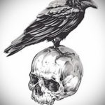 череп ворона эскиз тату 17.09.2019 №005 - sketch tattoo skull with roses - tatufoto.com