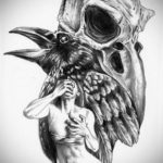 череп ворона эскиз тату 17.09.2019 №006 - sketch tattoo skull with roses - tatufoto.com