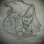 череп ворона эскиз тату 17.09.2019 №008 - sketch tattoo skull with roses - tatufoto.com