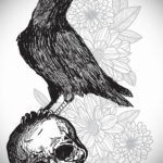 череп ворона эскиз тату 17.09.2019 №009 - sketch tattoo skull with roses - tatufoto.com