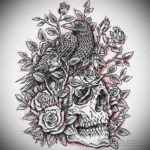 череп ворона эскиз тату 17.09.2019 №010 - sketch tattoo skull with roses - tatufoto.com