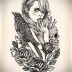 череп ворона эскиз тату 17.09.2019 №012 - sketch tattoo skull with roses - tatufoto.com