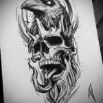 череп ворона эскиз тату 17.09.2019 №014 - sketch tattoo skull with roses - tatufoto.com