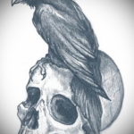 череп ворона эскиз тату 17.09.2019 №016 - sketch tattoo skull with roses - tatufoto.com