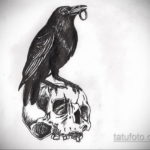 череп ворона эскиз тату 17.09.2019 №017 - sketch tattoo skull with roses - tatufoto.com