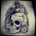 череп ворона эскиз тату 17.09.2019 №019 - sketch tattoo skull with roses - tatufoto.com
