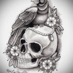 череп ворона эскиз тату 17.09.2019 №021 - sketch tattoo skull with roses - tatufoto.com