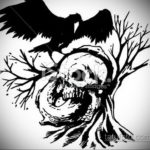 череп ворона эскиз тату 17.09.2019 №024 - sketch tattoo skull with roses - tatufoto.com
